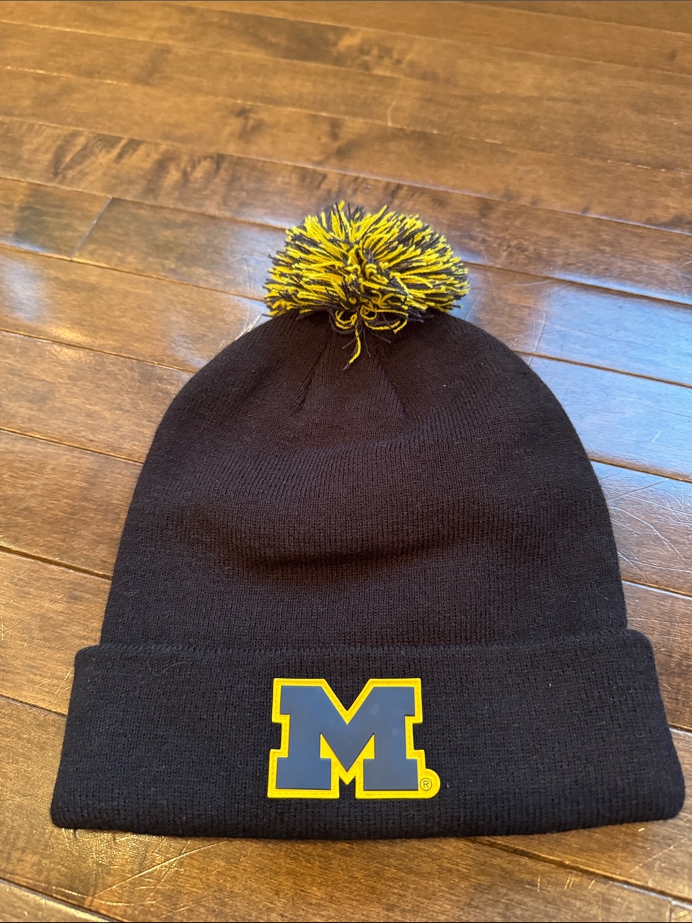 University of Michigan Men’s Pom Beanie in Navy and Yellow